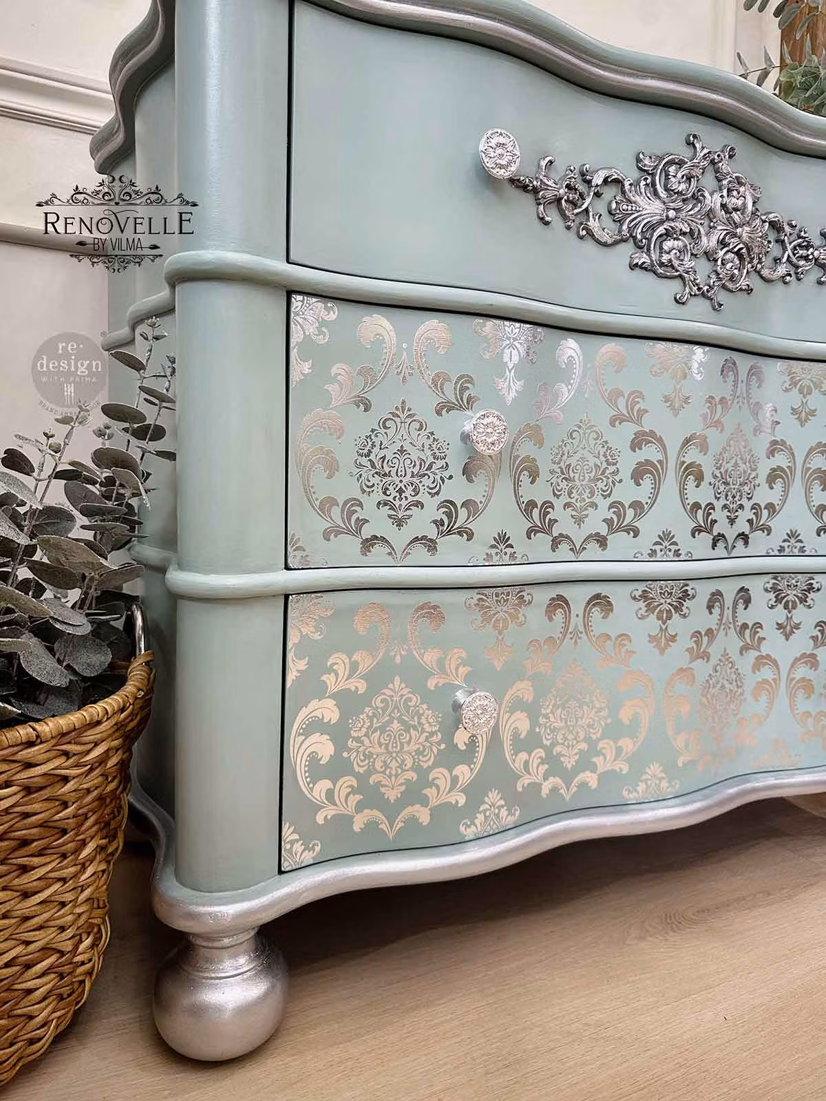 Re Design Décor Foil Transfers® - (Kacha) Silver House of Damask 46x61 cm