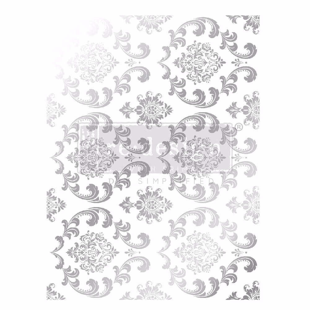 Re Design Décor Foil Transfers® - (Kacha) Silver House of Damask 46x61 cm