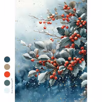 Re Design - A Decoupage Fiber Paper - Frosted Boughs & Berries - 1ark á 21x30cm