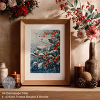 Re Design - A Decoupage Fiber Paper - Frosted Boughs & Berries - 1ark á 21x30cm