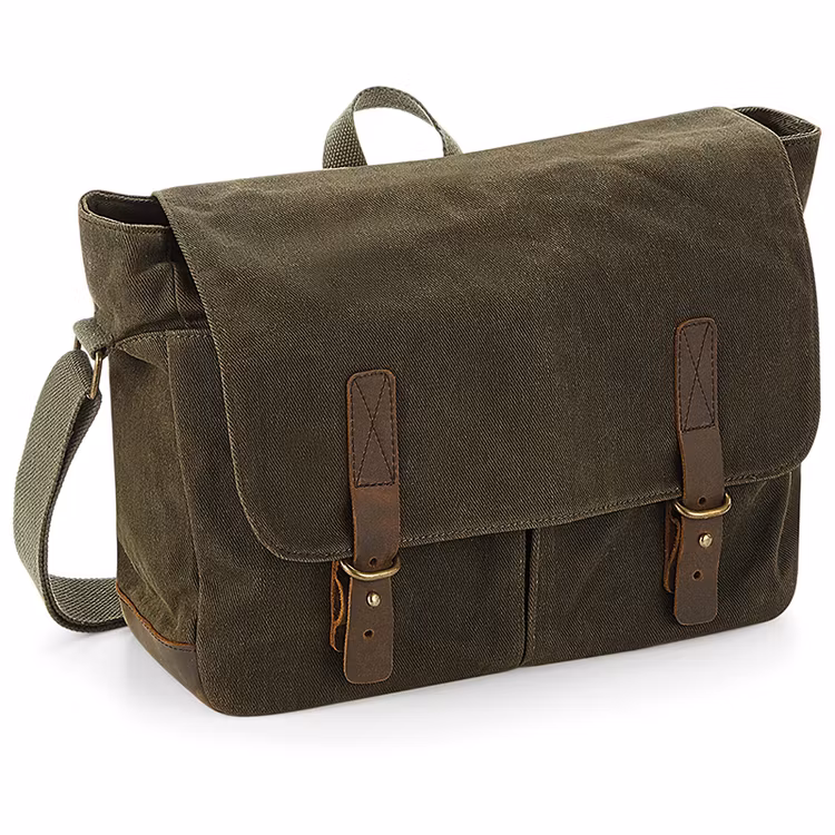 Olivgrön vaxad messengerbag