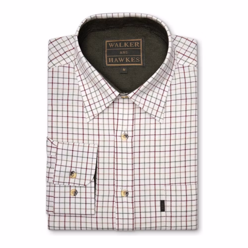 Rutig Tattersall Brocton skjorta Wine - Walker & Hawkes