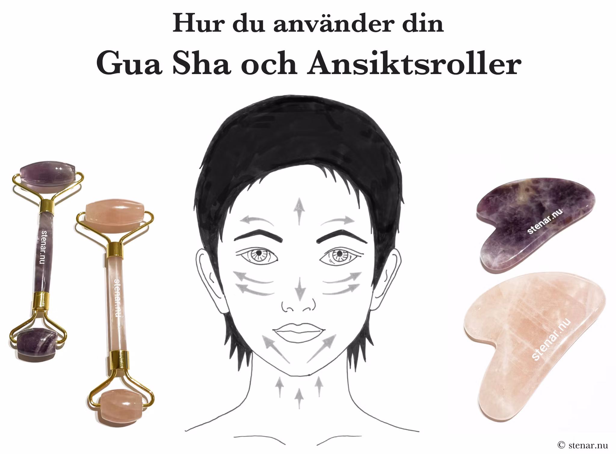 Set med 1 Gua sha + 1 Ansiktsroller valfri stensort