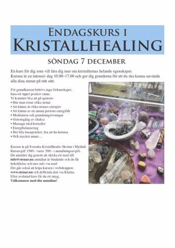 Kristallhealing, grundkurs,en dag 7 december