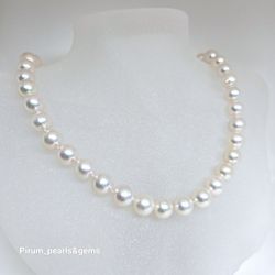 Pärlcollier med 8 mm vita japanska akoya pärlor