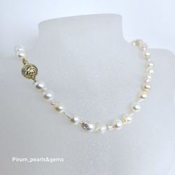 Pärlcollier med 7 mm barocka vita akoya pärlor