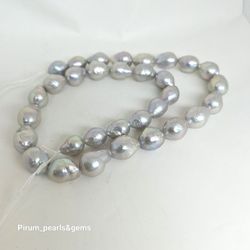 Silvergrå metallic droppformade pärlor 8-11 mm