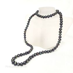 Långt "endless" pärlcollier med blå-gröna pärlor