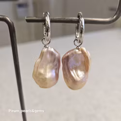 Rosa stor barock pärla 15x22 mm på silverögla