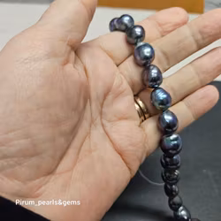 Blå-gröna semirunda pärlor 10-12 mm