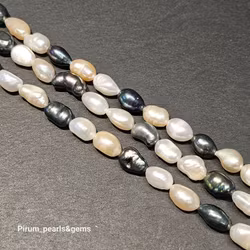 Blå-vita ovala pärlor mix 8x10 mm