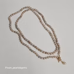 Extralångt pärlhalsband med rosa pärlor 7 mm