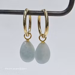 Akvamarin platt droppe på förgylld silverögla