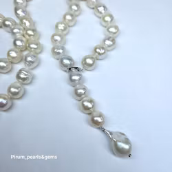 Halsband med vita pärlor 10-11 mm extra långt med flyttbart lås
