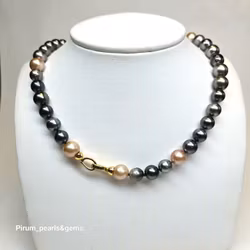 Pärlhalsband med stora magnifika Tahiti pärlor 8-11 mm förgyllt silverlås