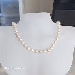 Pärlcollier med 7 mm vita japanska akoya pärlor