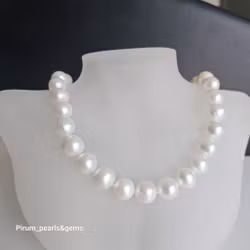 Vit pärlcollier 11-12 mm med nickelfritt silverlås