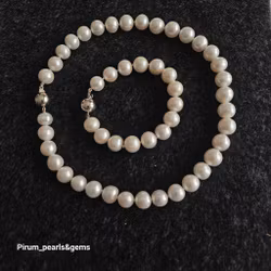 Set med vit pärlcollier och pärlarmband 11-12 mm med nickelfritt silverlås