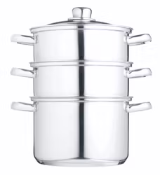 Kitchen Craft ångkokare 18 cm / 2 liter 3 delar våningar med glaslock. Rostfri