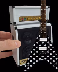 Randy Rhoads "Harpoon" Polka Dot V Miniature Guitar with white amp