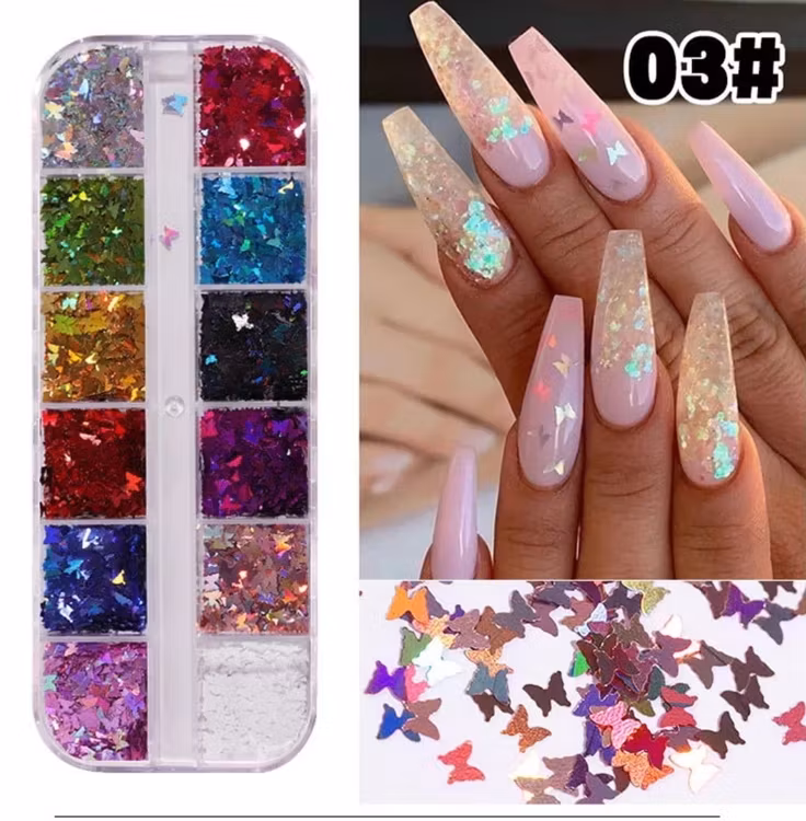Nail Art Sequins 3D Mixed Butterfly - 12 Grids BU3