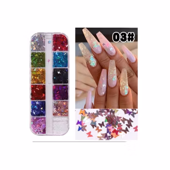 Nail Art Sequins 3D Mixed Butterfly - 12 Grids BU3