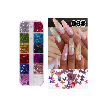 Nail Art Sequins 3D Mixed Butterfly - 12 Grids BU3