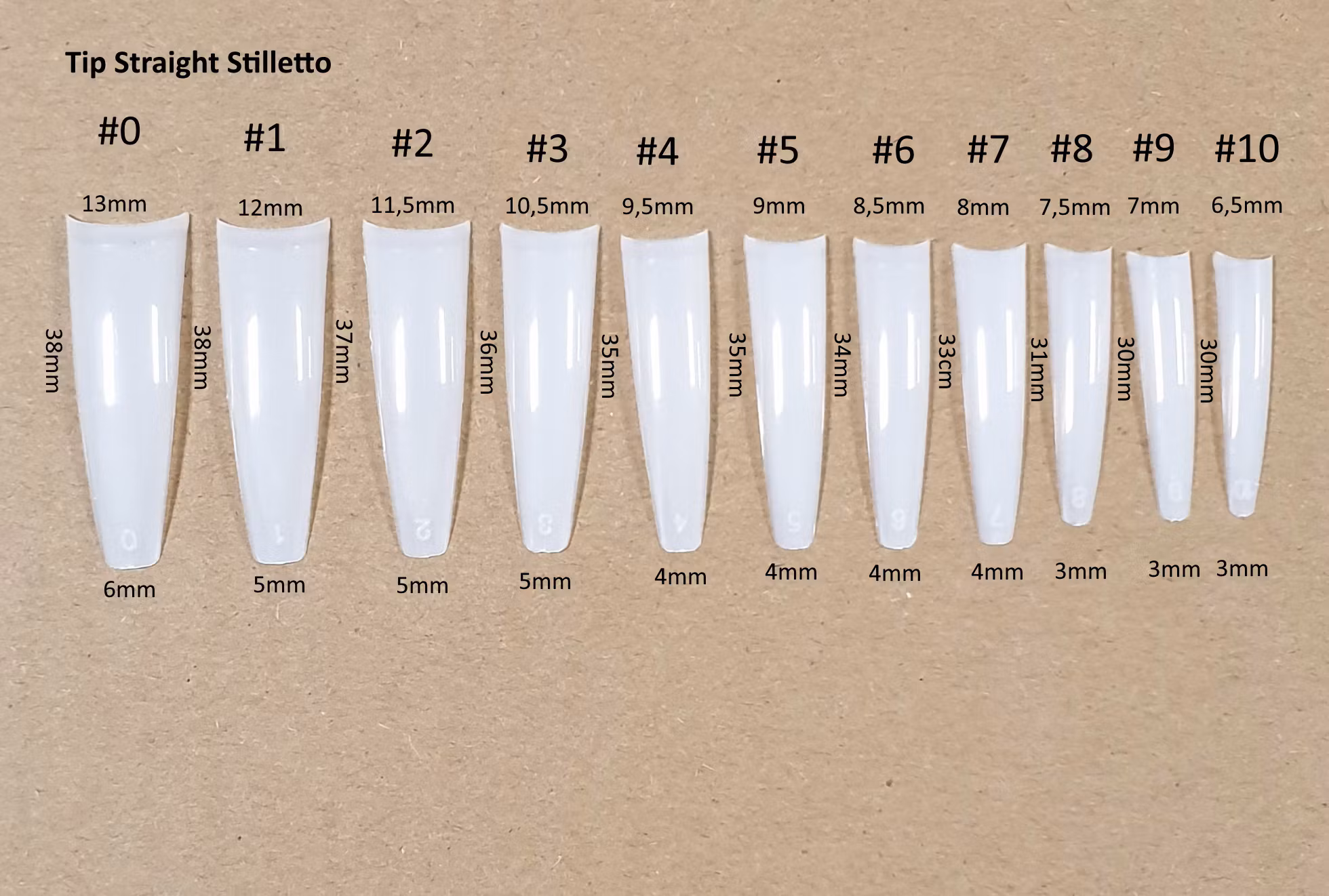 JET – Extra Long NATURAL Straight Stiletto Nail Tip #1 - Pack 500pcs