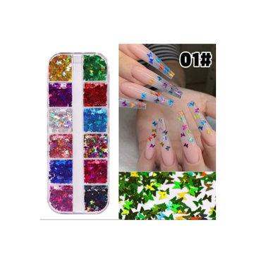 Nail Art Sequins 3D Mixed Butterfly - 12 Grids BU1