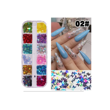 Nail Art Sequins 3D Mixed Butterfly - 12 Grids BU2