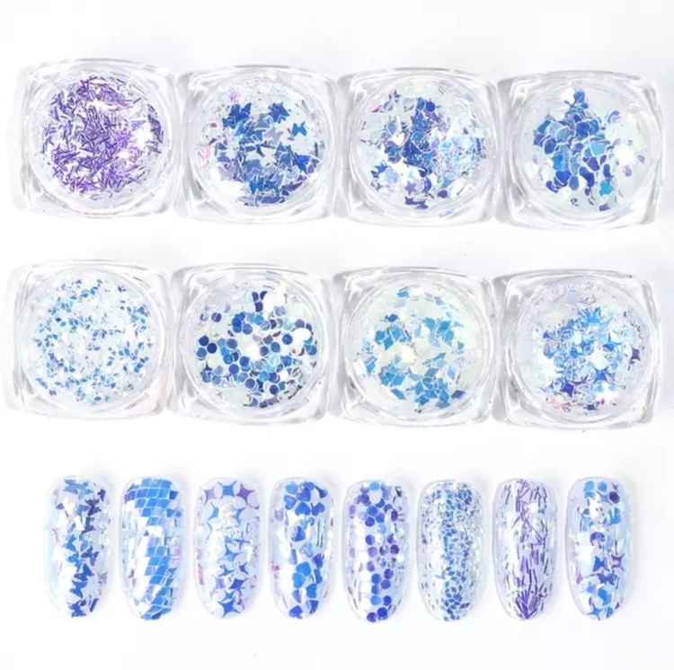 Multi Mixed Shapes Transparent Blue - 8 shapes/set