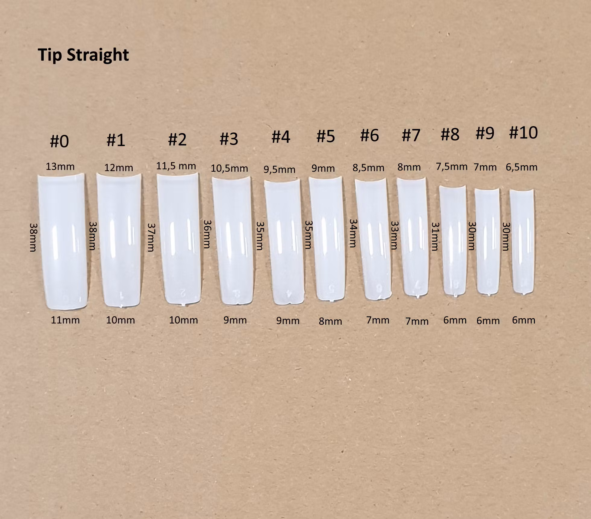 JET – Extra Long NATURAL Straight Nail Tip #0 - Pack 500pcs