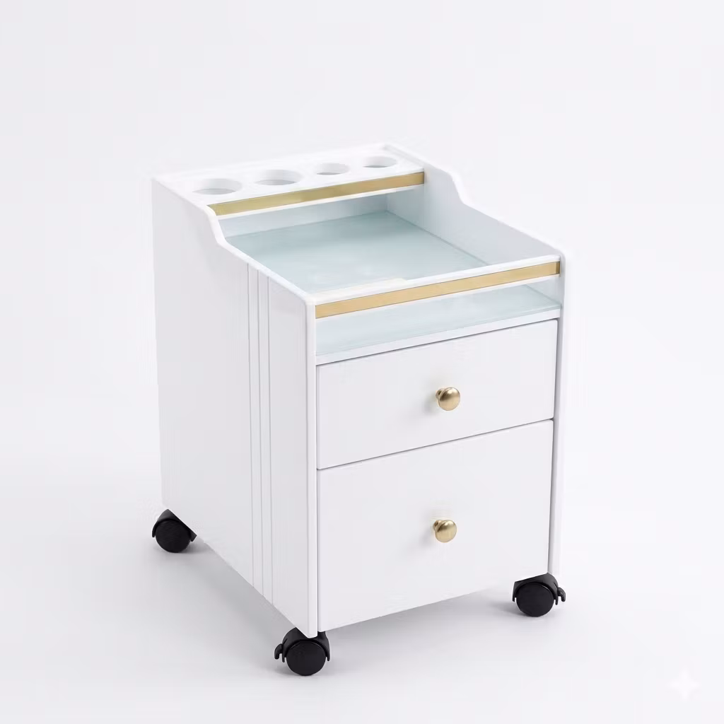 Pedicure Rolling Cart - Gold White