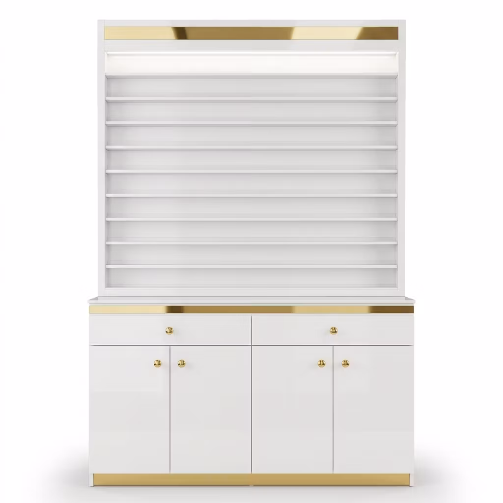 Polish Rack With Cabinet - White Gold