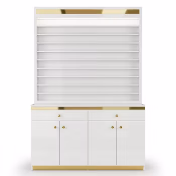 Polish Rack With Cabinet - White Gold