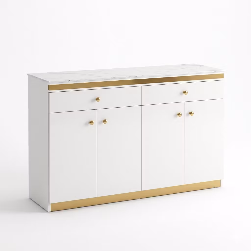 Polish Rack With Cabinet - White Gold