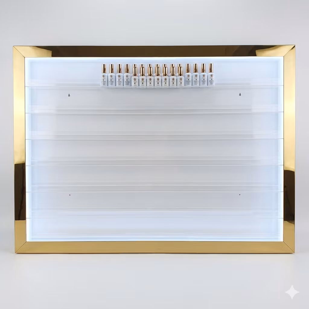 Acrylic Polish Wall Rack With LED - GOLD