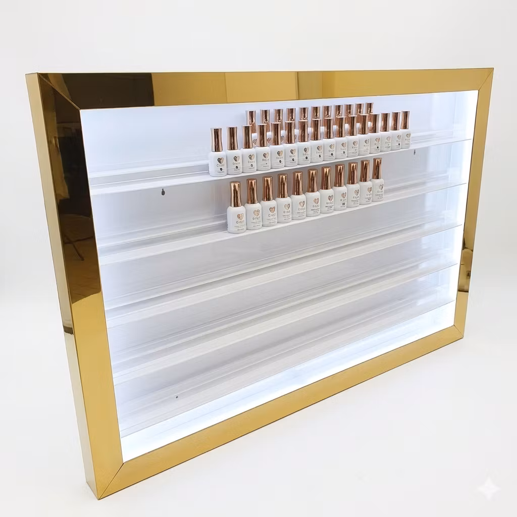 Acrylic Polish Wall Rack With LED - GOLD