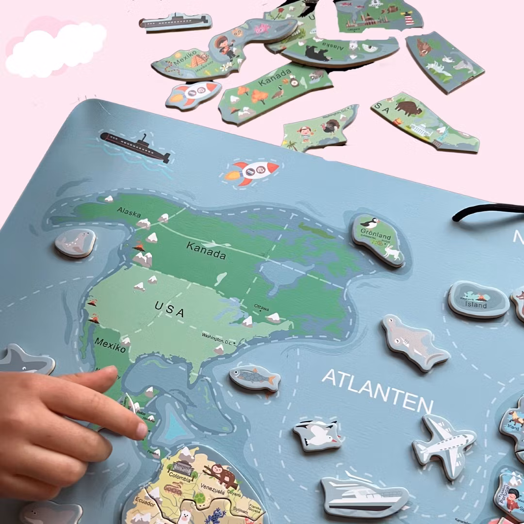 Väggkarta "världen" magnetpussel och whiteboard - Trasig Förpackning