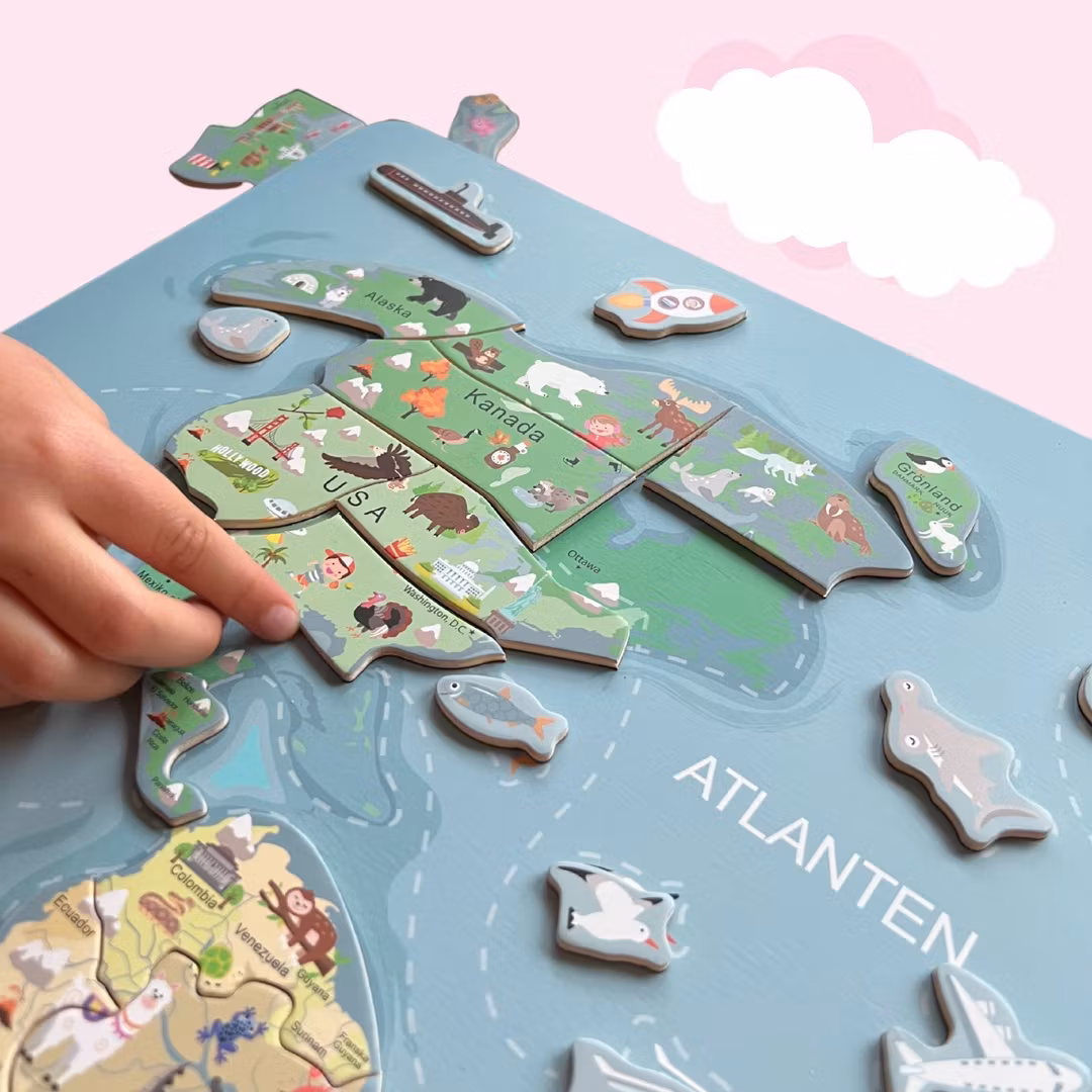 Väggkarta "världen" magnetpussel och whiteboard