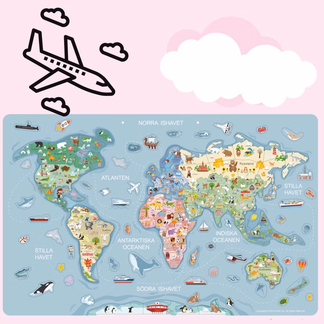 Väggkarta "världen" magnetpussel och whiteboard