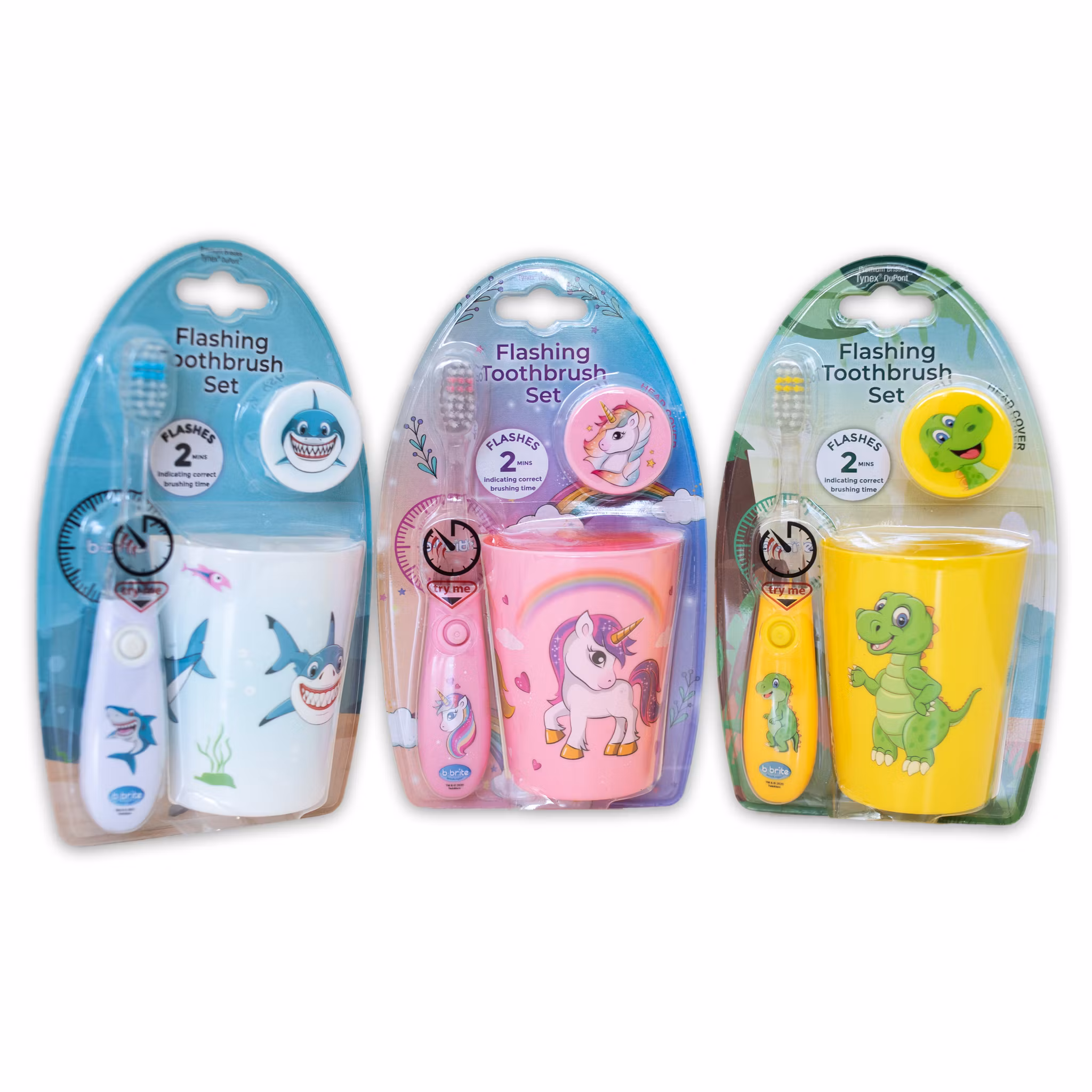 B-brite Blinkande tandborstset 3-delar haj