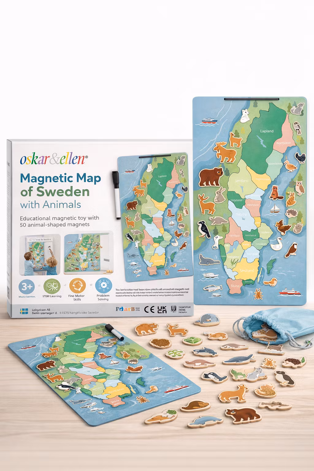 Sverigekarta magnetisk med whiteboard