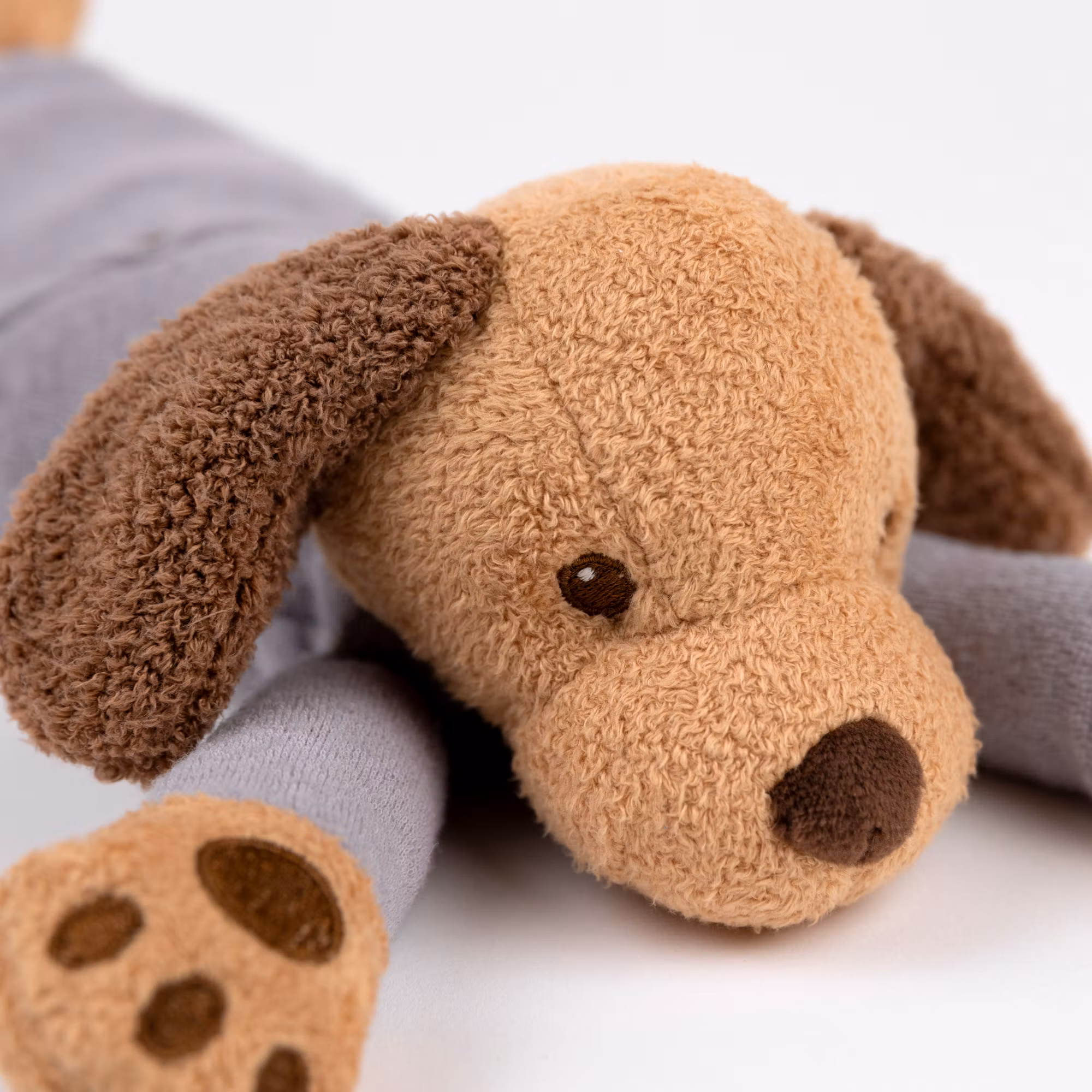 Tyngdhund i pyjamas med säng