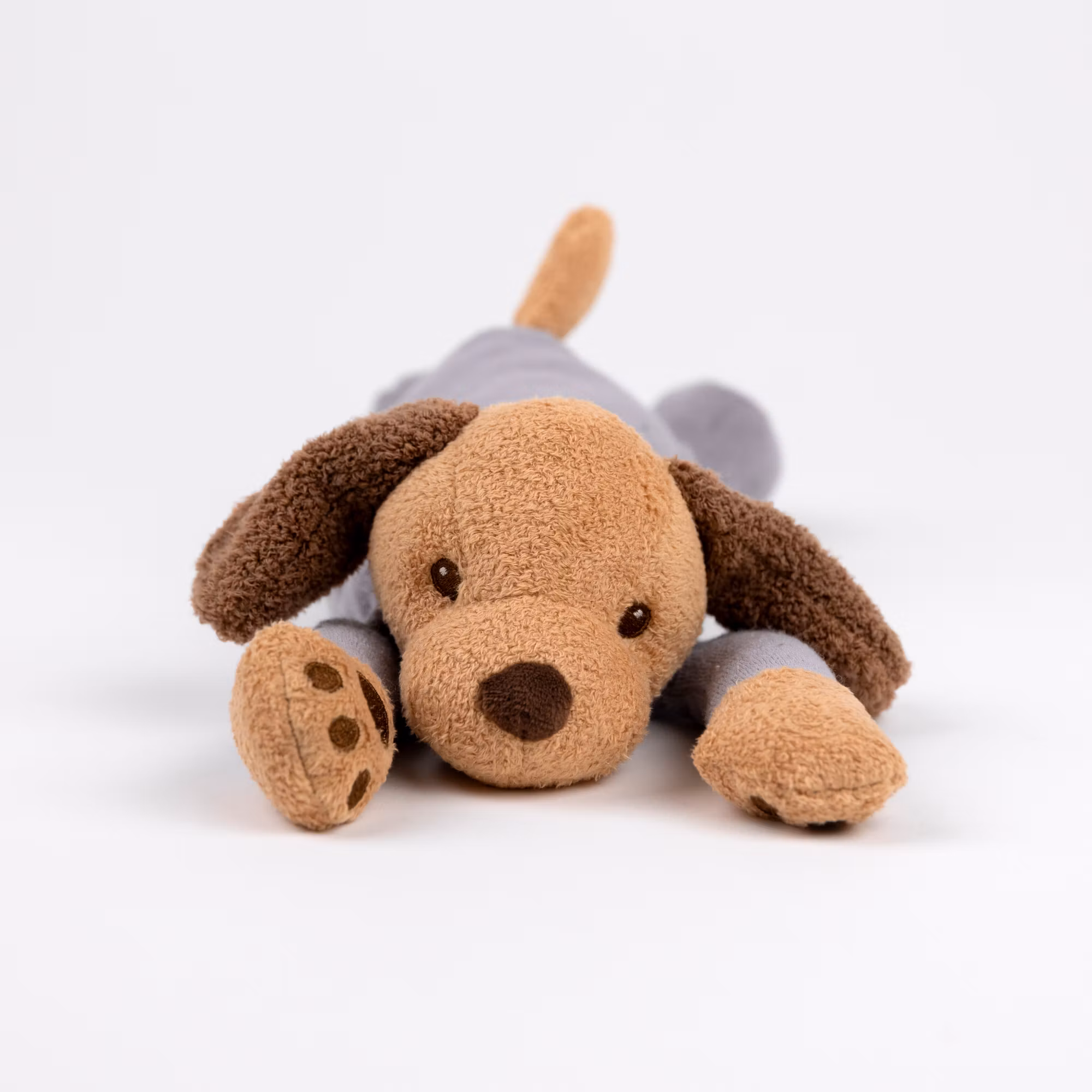 Tyngdhund i pyjamas med säng