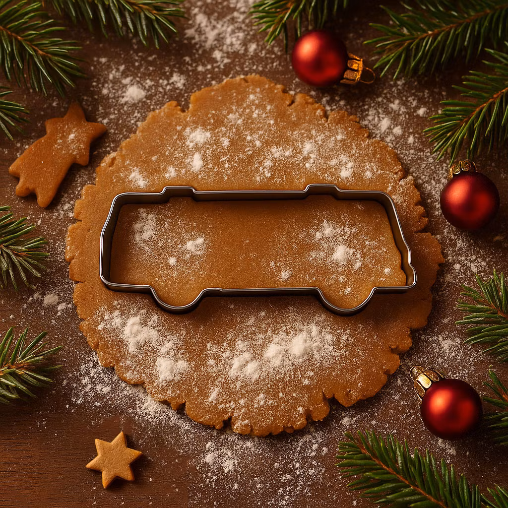 Kakform formad som en buss/plåtis