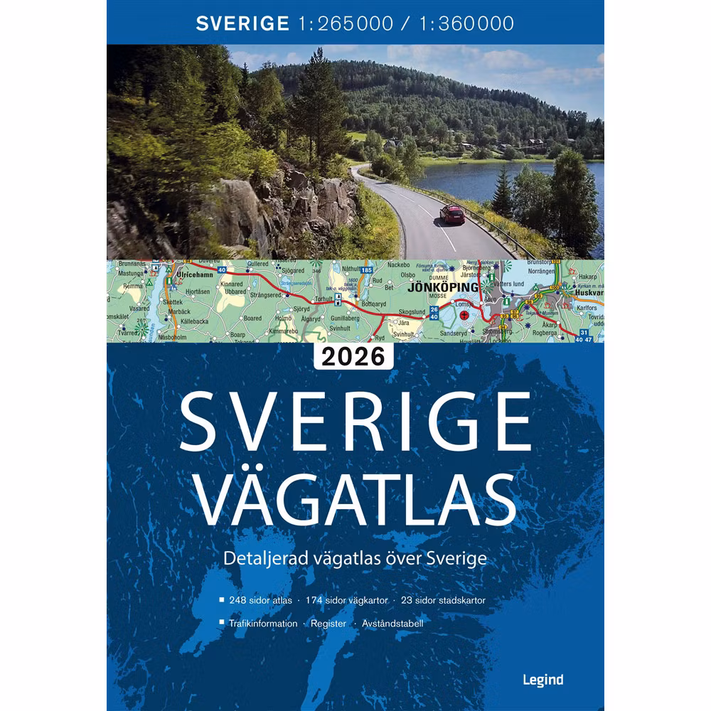 Sveriges bästa vägatlas, uppdaterad utgåva 2026.