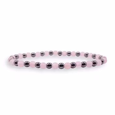 Rosenkvarts, Hematit 4mm pärlor Armband