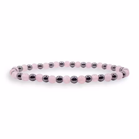 Rosenkvarts, Hematit 4mm pärlor Armband