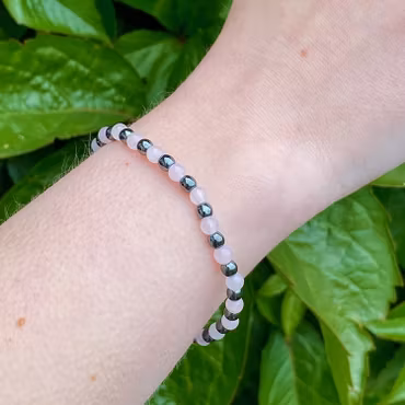Rosenkvarts, Hematit 4mm pärlor Armband